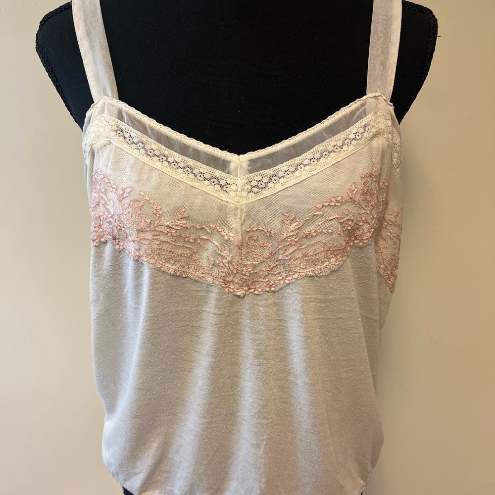 American Eagle Tank Top, Embroidered, Cream
